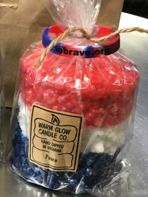 Red, White, and Blue candle celebrates the Walk Across America